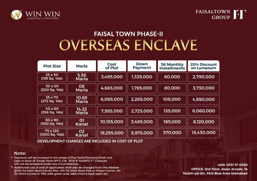 Faisal Town phase 2 overseas enclave payment plan